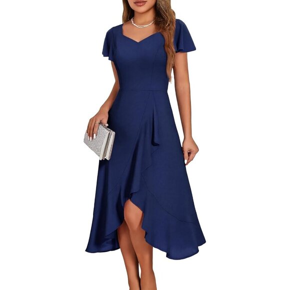 Dresses & Skirts - V Neck Formal Dress Ruffle Sleeves High-Low Flowy Casual Evening